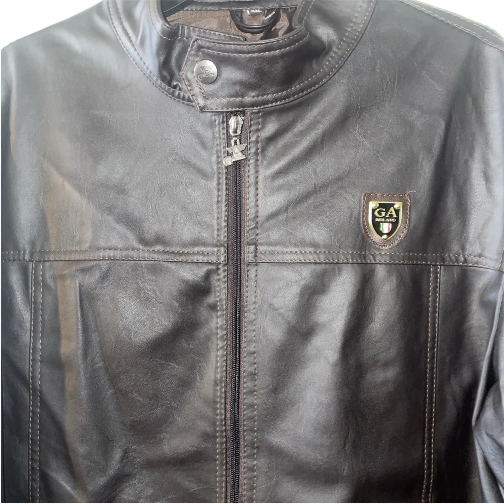 GA Milano Men's Leather Bomber Jacket Full Zip  Brown Size 2xl Made in Italy